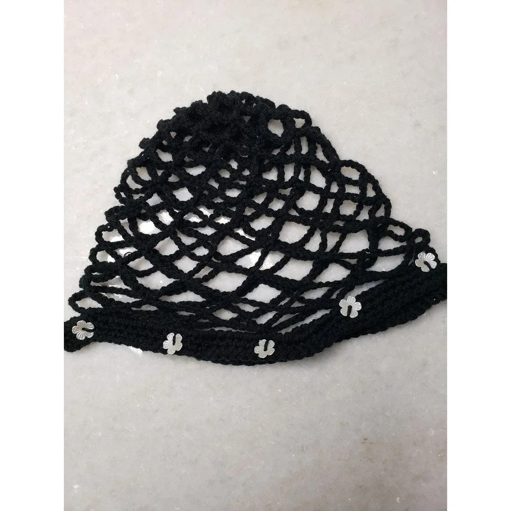 Handmade Crochet Chain Beanie Knit Cottage Mystic Fairy Emo Whimsigoth Black